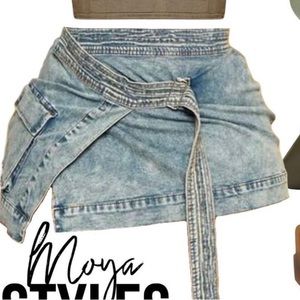 Medium Asymmetrical Style Denim Skirt